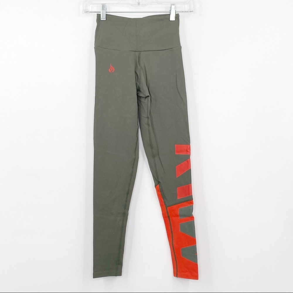 Ryderwear NEONUDE Scrunch Bum Leggings in Khaki Green/Orange Sz XS - Picture 2 of 10